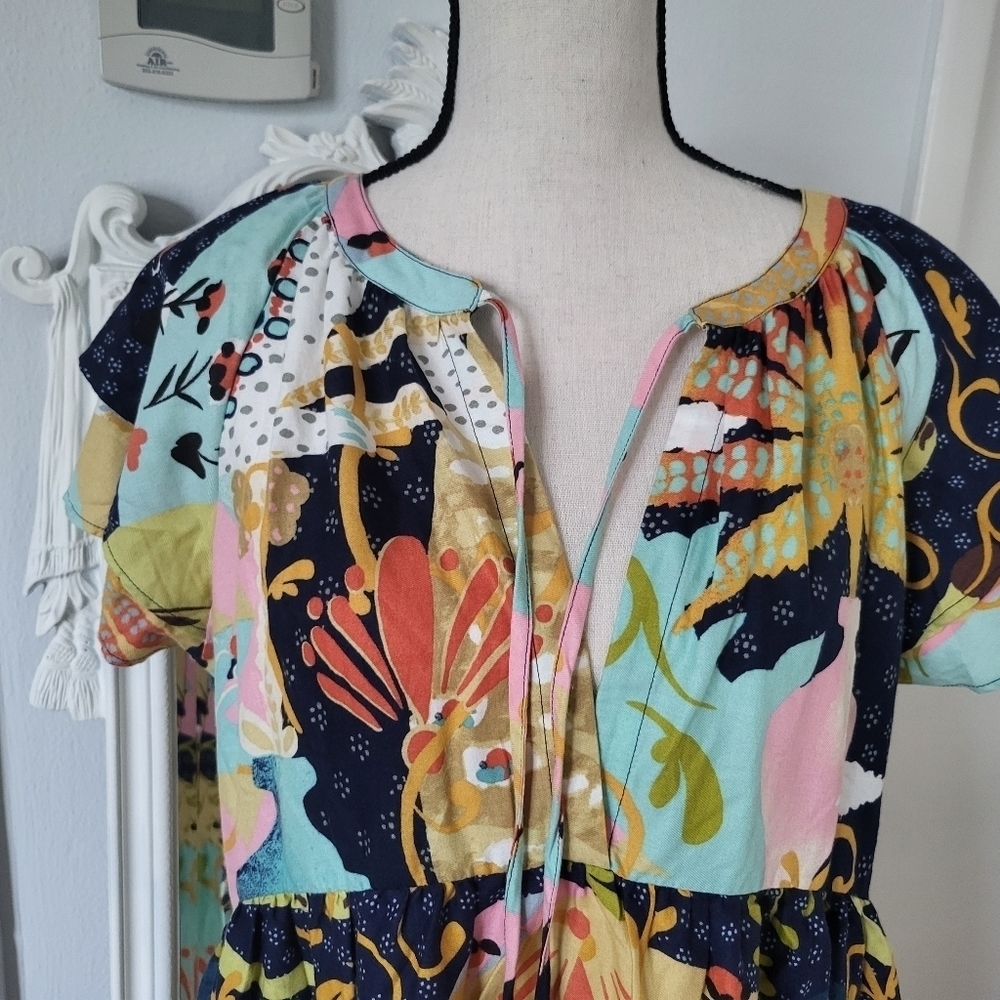 Anthropologie Yellow and White Flutter Sleeve Sundress - Picture 6 of 7